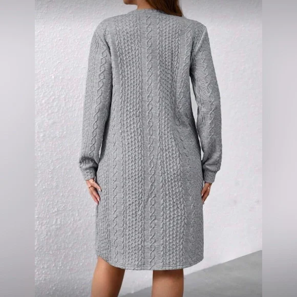 SHEIN Gray Long Sleeve Cable Knit Dress - Picture 2 of 6